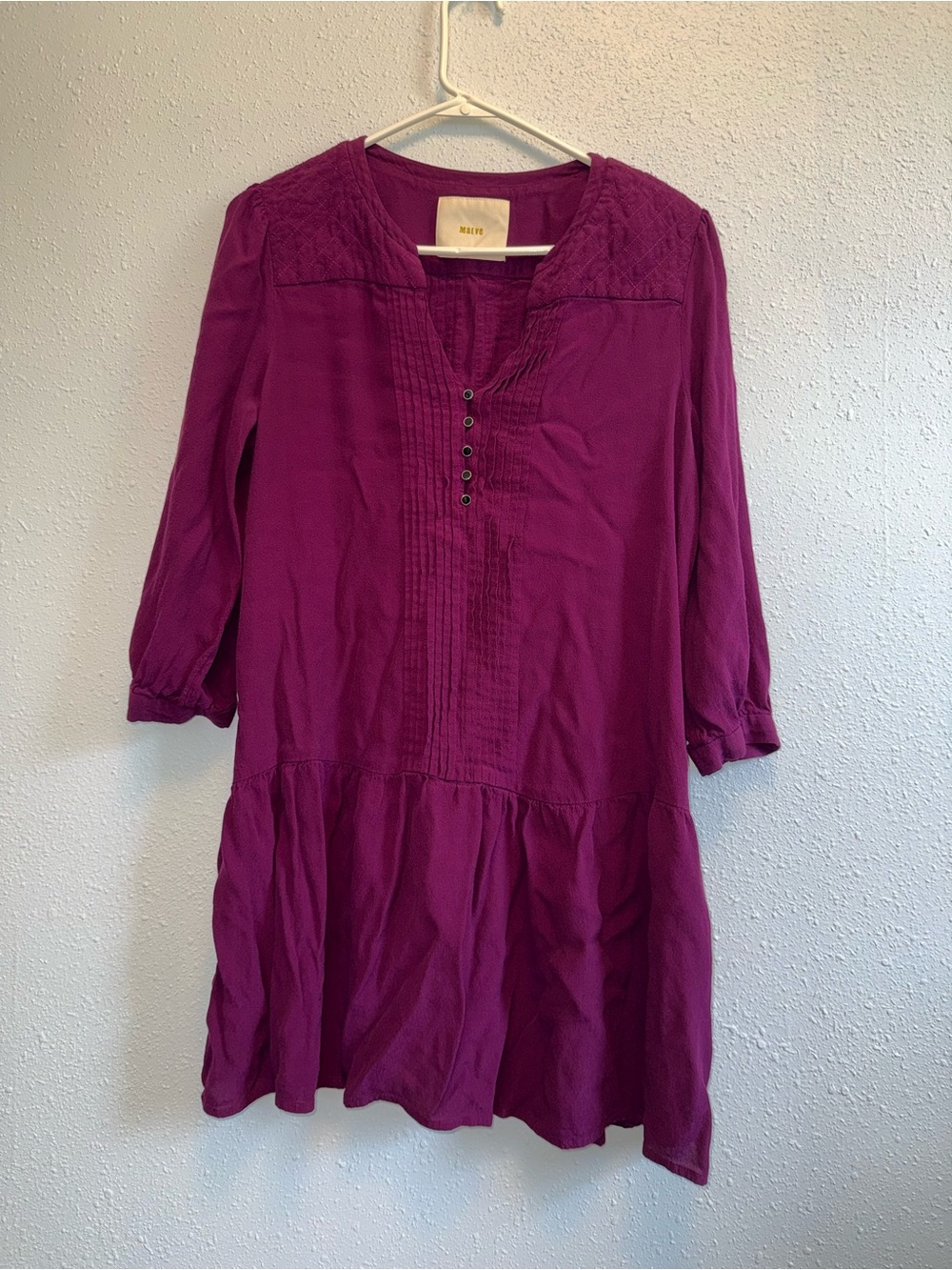Maeve Deep Magenta Pintuck Button Tunic Dress